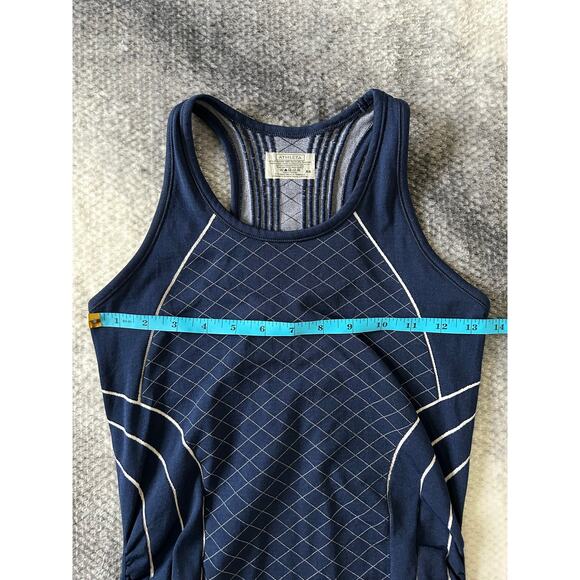 Athleta Finish Fast Line Ruched White Navy Tank Top Size XS Gym Yoga Workout - Picture 6 of 8